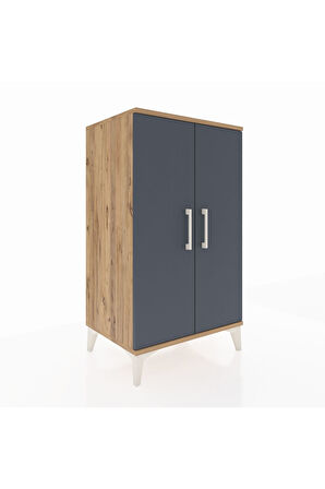 Hyperion Komodin 2 Raflı 2 Kapaklı 60x44x106 Çam-Antrasit