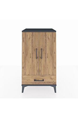 Hyperion Komodin 3 Raflı Tek Çekmeceli 2 Kapaklı 60x44x106 Antrasit-Çam