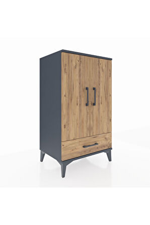 Hyperion Komodin 3 Raflı Tek Çekmeceli 2 Kapaklı 60x44x106 Antrasit-Çam