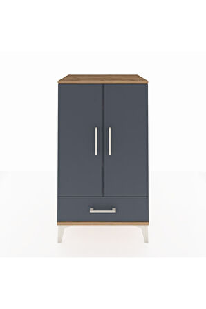 Hyperion Komodin 3 Raflı Tek Çekmeceli 2 Kapaklı 60x44x106 Çam-Antrasit