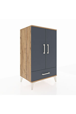 Hyperion Komodin 3 Raflı Tek Çekmeceli 2 Kapaklı 60x44x106 Çam-Antrasit