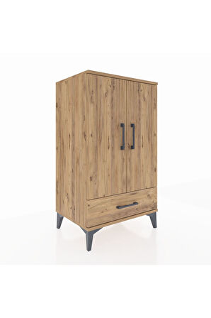 Hyperion Komodin 3 Raflı Tek Çekmeceli 2 Kapaklı 60x44x106 Çam-Çam