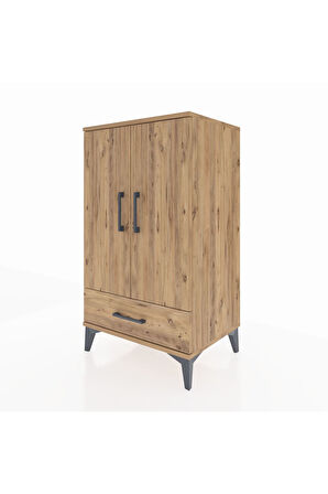 Hyperion Komodin 3 Raflı Tek Çekmeceli 2 Kapaklı 60x44x106 Çam-Çam