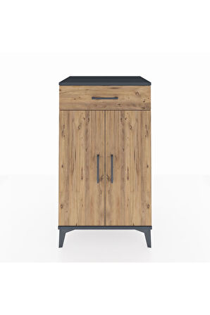 Hyperion Komodin 2 Raflı Tek Çekmeceli 2 Kapaklı 60x44x106 Antrasit-Çam
