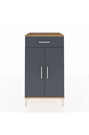 Hyperion Komodin 2 Raflı Tek Çekmeceli 2 Kapaklı 60x44x106 Çam-Antrasit