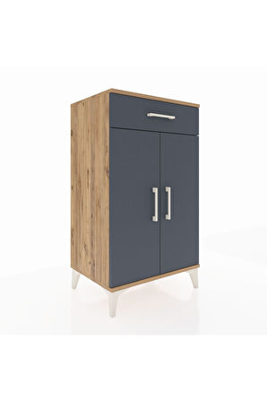 Hyperion Komodin 2 Raflı Tek Çekmeceli 2 Kapaklı 60x44x106 Çam-Antrasit