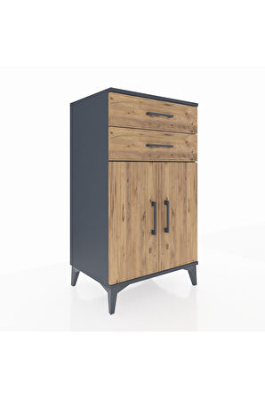 Hyperion Komodin Tek Raflı 2 Çekmeceli 2 Kapaklı 60x44x106 Antrasit-Çam
