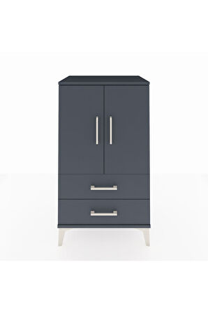 Hyperion Komodin 2 Raflı 2 Çekmeceli 2 Kapaklı 60x44x106 Antrasit-Antrasit