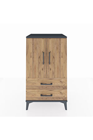 Hyperion Komodin 2 Raflı 2 Çekmeceli 2 Kapaklı 60x44x106 Antrasit-Çam