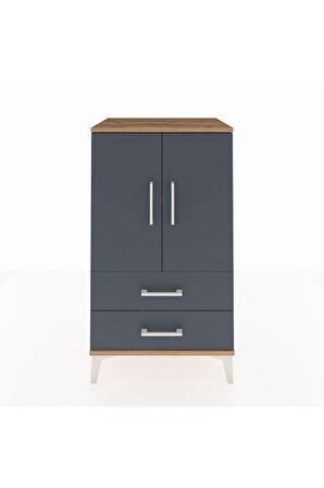 Hyperion Komodin 2 Raflı 2 Çekmeceli 2 Kapaklı 60x44x106 Çam-Antrasit
