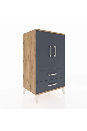 Hyperion Komodin 2 Raflı 2 Çekmeceli 2 Kapaklı 60x44x106 Çam-Antrasit