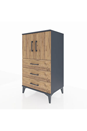 Hyperion Komodin 2 Raflı 3 Çekmeceli 2 Kapaklı 60x44x106 Antrasit-Çam