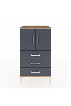 Hyperion Komodin 2 Raflı 3 Çekmeceli 2 Kapaklı 60x44x106 Çam-Antrasit