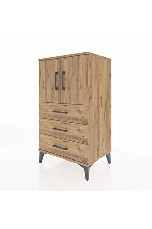 Hyperion Komodin 2 Raflı 3 Çekmeceli 2 Kapaklı 60x44x106 Çam-Çam