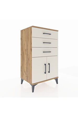 Hyperion Komodin Tek Raflı 3 Çekmeceli 2 Kapaklı 60x44x106 Çam-Aytaşı