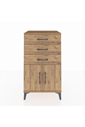 Hyperion Komodin Tek Raflı 3 Çekmeceli 2 Kapaklı 60x44x106 Çam-Çam