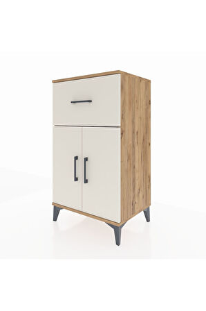 Hyperion Komodin Tek Raflı Tek Çekmeceli 2 Kapaklı 60x44x106 Çam-Aytaşı
