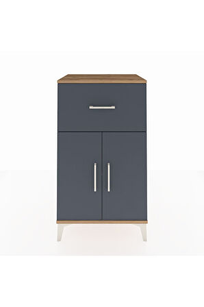 Hyperion Komodin Tek Raflı Tek Çekmeceli 2 Kapaklı 60x44x106 Çam-Antrasit