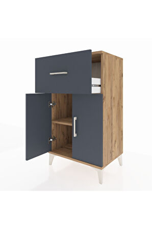 Hyperion Komodin Tek Raflı Tek Çekmeceli 2 Kapaklı 60x44x106 Çam-Antrasit