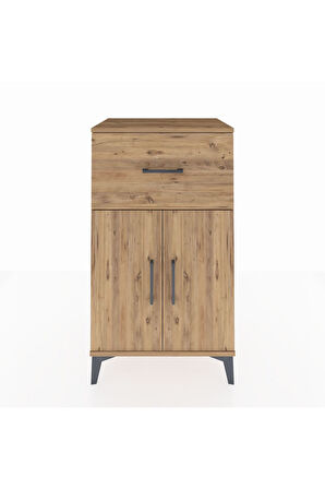 Hyperion Komodin Tek Raflı Tek Çekmeceli 2 Kapaklı 60x44x106 Çam-Çam