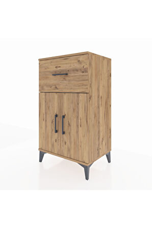 Hyperion Komodin Tek Raflı Tek Çekmeceli 2 Kapaklı 60x44x106 Çam-Çam