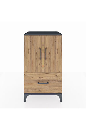 Hyperion Komodin 2 Raflı Tek Çekmeceli 2 Kapaklı 60x44x106 Antrasit-Çam