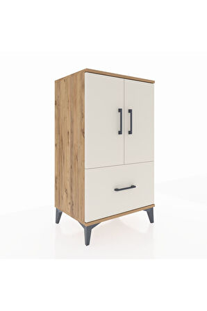 Hyperion Komodin 2 Raflı Tek Çekmeceli 2 Kapaklı 60x44x106 Çam-Aytaşı