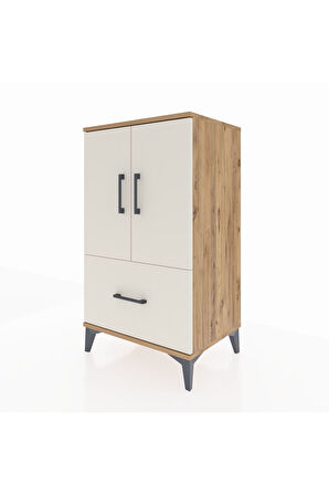 Hyperion Komodin 2 Raflı Tek Çekmeceli 2 Kapaklı 60x44x106 Çam-Aytaşı