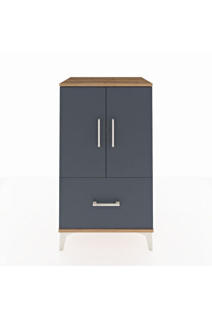 Hyperion Komodin 2 Raflı Tek Çekmeceli 2 Kapaklı 60x44x106 Çam-Antrasit