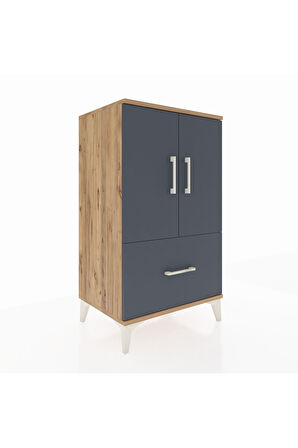 Hyperion Komodin 2 Raflı Tek Çekmeceli 2 Kapaklı 60x44x106 Çam-Antrasit