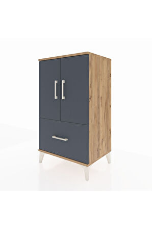Hyperion Komodin 2 Raflı Tek Çekmeceli 2 Kapaklı 60x44x106 Çam-Antrasit