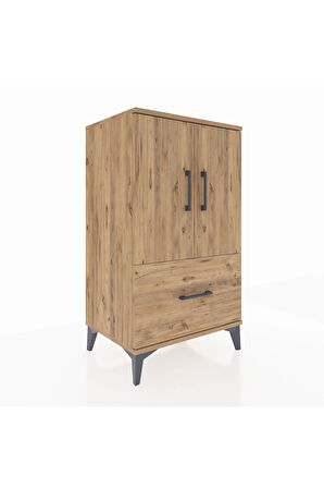 Hyperion Komodin 2 Raflı Tek Çekmeceli 2 Kapaklı 60x44x106 Çam-Çam