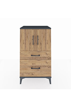 Hyperion Komodin 2 Raflı 2 Çekmeceli 2 Kapaklı 60x44x106 Antrasit-Çam