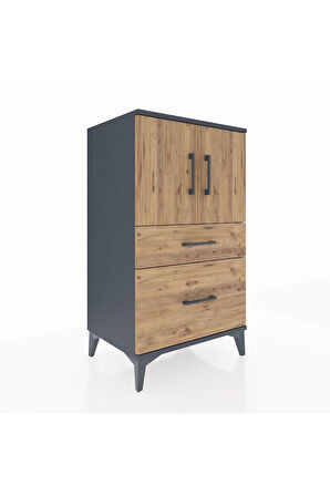 Hyperion Komodin 2 Raflı 2 Çekmeceli 2 Kapaklı 60x44x106 Antrasit-Çam