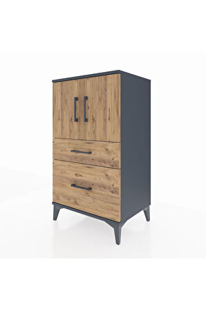 Hyperion Komodin 2 Raflı 2 Çekmeceli 2 Kapaklı 60x44x106 Antrasit-Çam