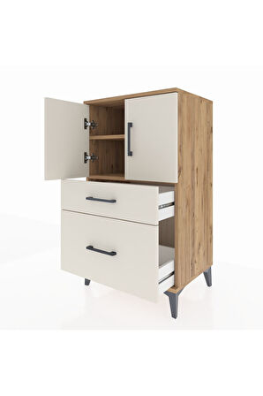 Hyperion Komodin 2 Raflı 2 Çekmeceli 2 Kapaklı 60x44x106 Çam-Aytaşı