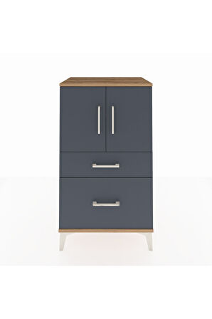 Hyperion Komodin 2 Raflı 2 Çekmeceli 2 Kapaklı 60x44x106 Çam-Antrasit