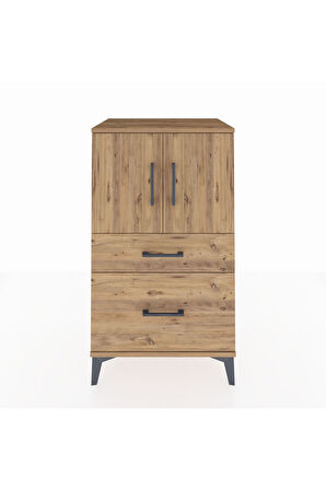 Hyperion Komodin 2 Raflı 2 Çekmeceli 2 Kapaklı 60x44x106 Çam-Çam