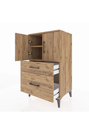 Hyperion Komodin 2 Raflı 2 Çekmeceli 2 Kapaklı 60x44x106 Çam-Çam