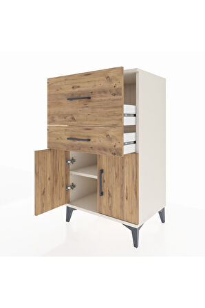 Hyperion Komodin Tek Raflı 2 Çekmeceli 2 Kapaklı 60x44x106 Aytaşı-Çam