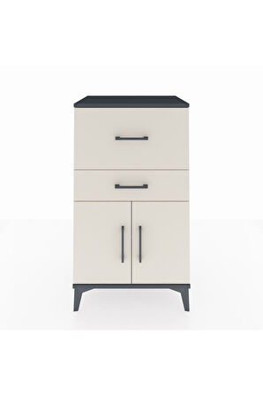 Hyperion Komodin Tek Raflı 2 Çekmeceli 2 Kapaklı 60x44x106 Antrasit-Aytaşı