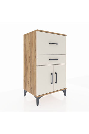 Hyperion Komodin Tek Raflı 2 Çekmeceli 2 Kapaklı 60x44x106 Çam-Aytaşı