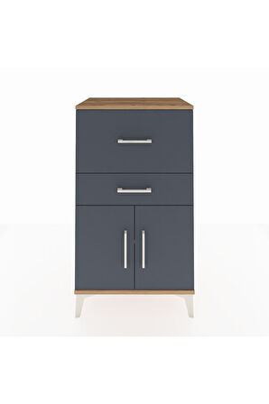 Hyperion Komodin Tek Raflı 2 Çekmeceli 2 Kapaklı 60x44x106 Çam-Antrasit