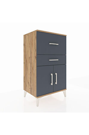 Hyperion Komodin Tek Raflı 2 Çekmeceli 2 Kapaklı 60x44x106 Çam-Antrasit