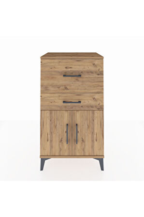 Hyperion Komodin Tek Raflı 2 Çekmeceli 2 Kapaklı 60x44x106 Çam-Çam