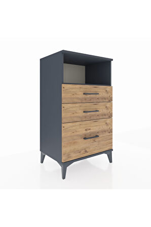 Hyperion Komodin Tek Raflı 3 Çekmeceli 60x44x106 Antrasit-Çam