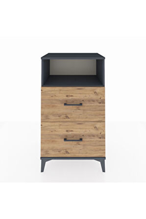 Hyperion Komodin Tek Raflı 2 Çekmeceli 60x44x106 Antrasit-Çam