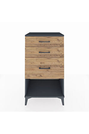 Hyperion Komodin 3 Çekmeceli 60x44x106 Antrasit-Çam