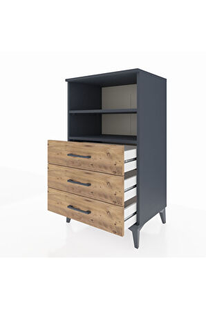 Hyperion Komodin 2 Raflı 3 Çekmeceli 60x44x106 Antrasit-Çam