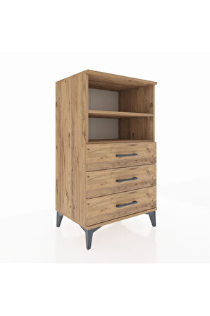 Hyperion Komodin 2 Raflı 3 Çekmeceli 60x44x106 Çam-Çam